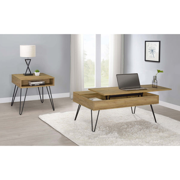 English Elm Amara Golden Oak Lift-Top Coffee Table with Hidden Storage, Eco Laminate Finish & Black Hairpin Legs B062P333396