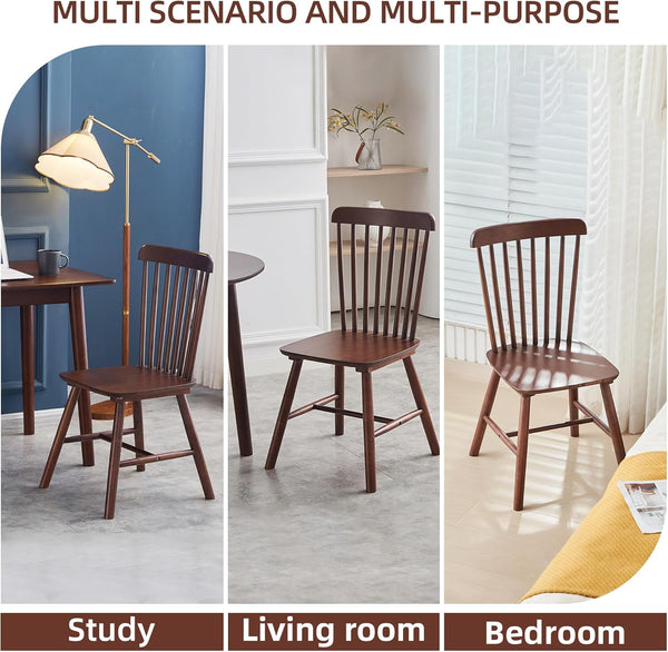 English Elm 4 Solid Wood Dining Chairs with Curved Backrests, Wide 16.5" Seats, Anti-Skid Feet, Easy-Clean Finish Walnut T3967P383422