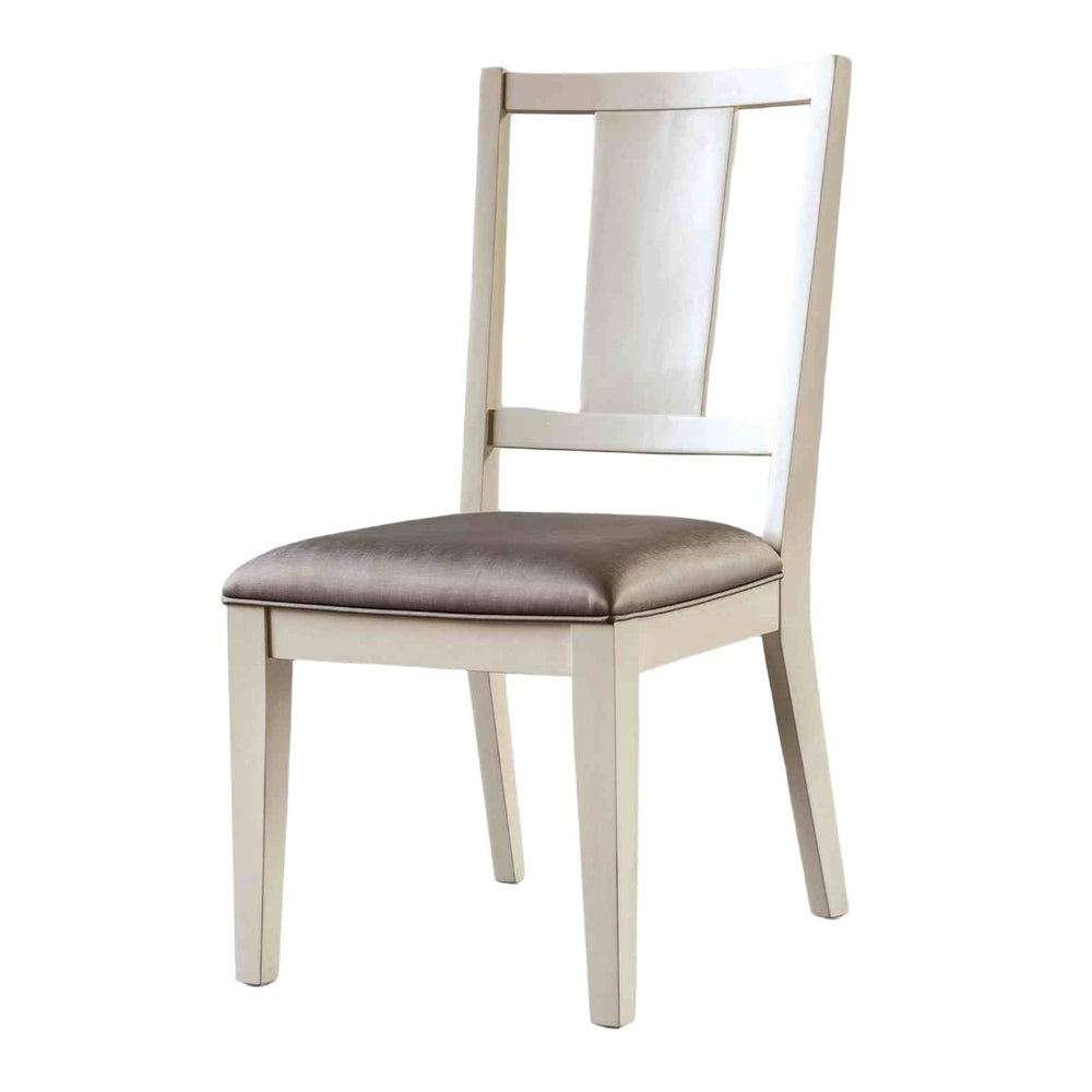 English Elm White Oak Finish 2pc Side Chair Faceted Panel Back Padded Seat Transitional Dining Room Chair, Durable Oak Fabric Upholstery, Simple Assembly Included B2741P406254