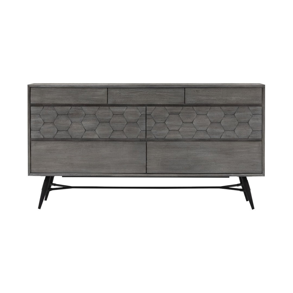 English Elm Makena Six Drawer Acacia Wood Dresser with Honeycomb Relief Sculpted Gray Finish B2736P464858