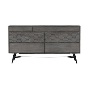 English Elm Makena Six Drawer Acacia Wood Dresser with Honeycomb Relief Sculpted Gray Finish B2736P464858