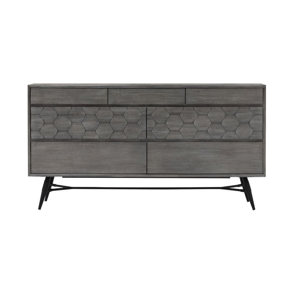 English Elm Makena Six Drawer Acacia Wood Dresser with Honeycomb Relief Sculpted Gray Finish B2736P464858