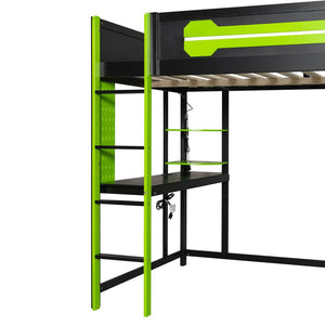 English Elm Full Size Gaming Loft Bed with Rgb Lighting Integrated Desk and Open Wardrobe Green N820S00073F
