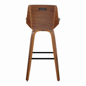English Elm Fixed-height Swivel Barstools Mid-century Walnut Legs Charcoal Upholstered Seat Set of 2 B202S02155