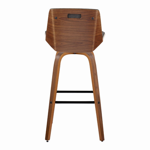 English Elm Fixed-height Swivel Barstools Mid-century Walnut Legs Charcoal Upholstered Seat Set of 2 B202S02155