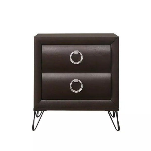 English Elm 2 Drawer Nightstand Curved Front Dovetail Joinery Iron Legs Felt Lined Bedroom B016P256424