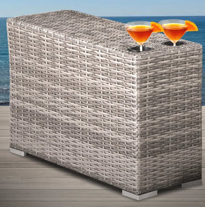 English Elm Fully Assembled Outdoor Side Table - Brown Wicker, Weather-Resistant Teak/HDPE Frame, UV-Stable Top, Compact Elegance B120P205016