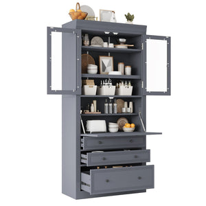 English Elm Topmax Shaker Pantry Cabinet with Drawers Power Outlet and Glass Doors SP000094AAE