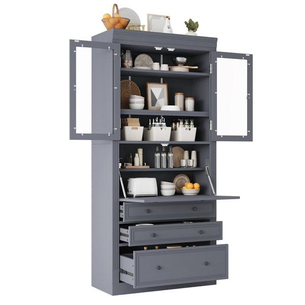 English Elm Topmax Shaker Pantry Cabinet with Drawers Power Outlet and Glass Doors SP000094AAE