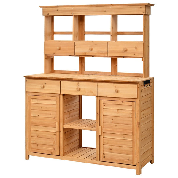 English Elm Topmax Fir Wood Hutch Potting Bench with Drawers Shelves Mudroom Storage N717P229024A