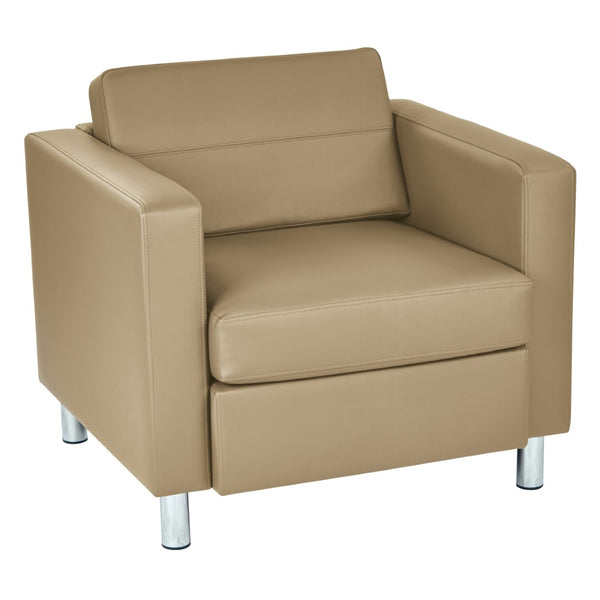 OSP Home Furnishings Pacific Club Armchair in Faux Leather with Chrome Legs for Modern Living Spaces Buff PAC51-R104