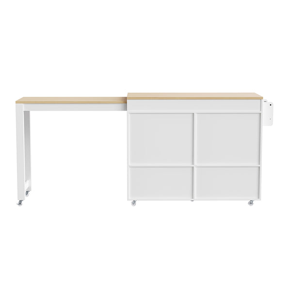 English Elm K&K 74.5" Kitchen Island with 27" Extendable Dining Table, 4-Door Storage, 2 Drawers, Rolling Cart Off White N707S000009W