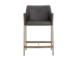 Sunpan Bernadette Stylish Barstool with Antique Brass Frame and Durable Faux Leather for Chic Interiors Kendall Grey