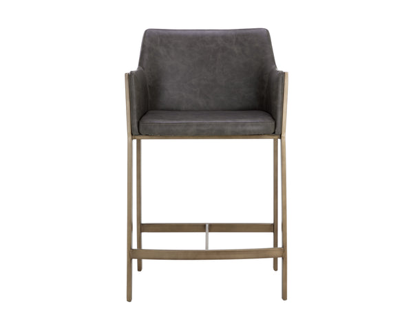 Sunpan Bernadette Stylish Barstool with Antique Brass Frame and Durable Faux Leather for Chic Interiors Kendall Grey