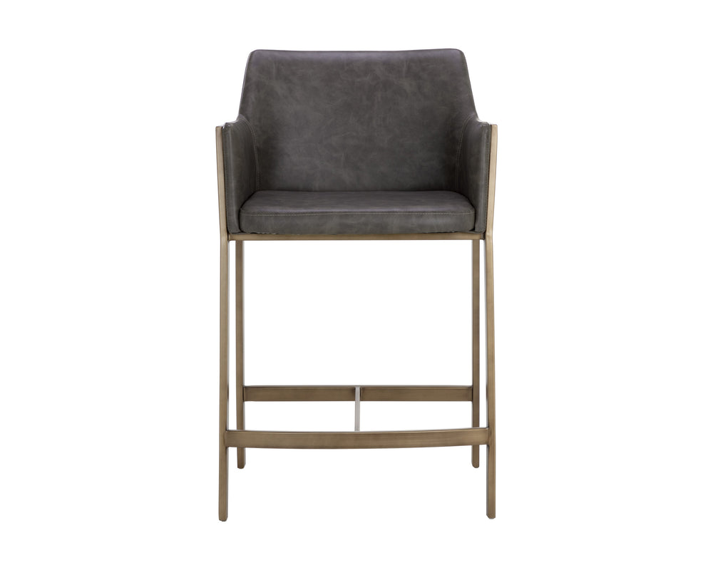 Sunpan Bernadette Counter Stool - Stylish Kendall Grey Faux Leather With Antique Brass Frame Elegance Grey Faux Leather 111432
