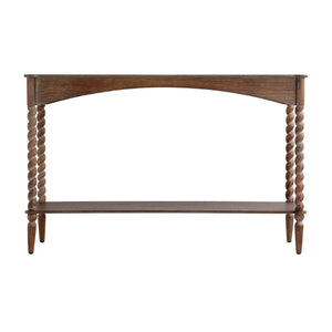 English Elm 47x22x18.5" Rustic Wood Coffee Table with Spiral Turned Legs and Open Storage Shelf W2078P460473