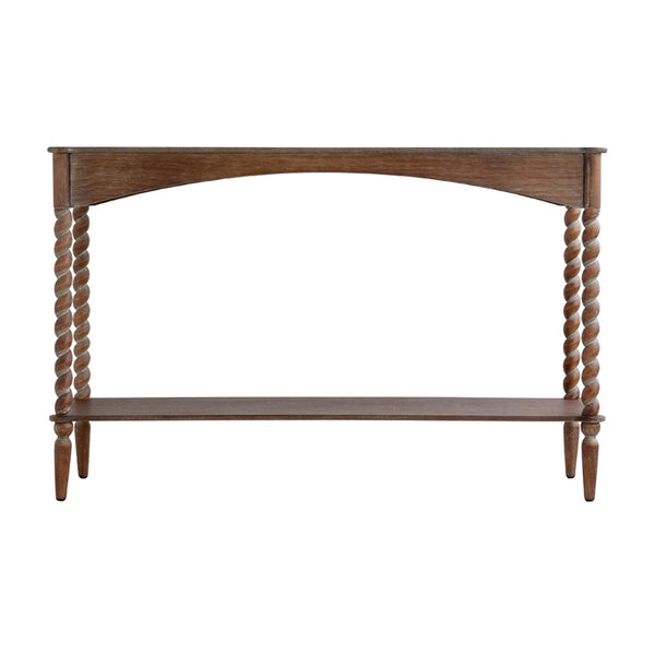 English Elm 47x22x18.5" Rustic Wood Coffee Table with Spiral Turned Legs and Open Storage Shelf W2078P460473