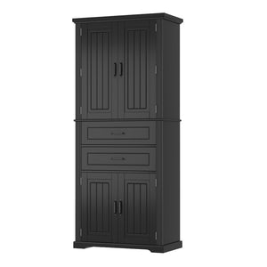 English Elm [video] Floor to Ceiling Matte Storage Cabinet with Drawers Shelves and Adjustable Interior Black N759P407762B