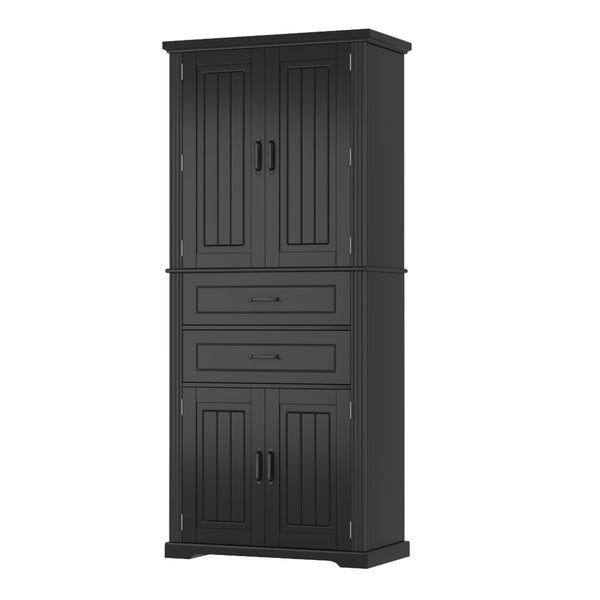 English Elm [video] Floor to Ceiling Matte Storage Cabinet with Drawers Shelves and Adjustable Interior Black N759P407762B