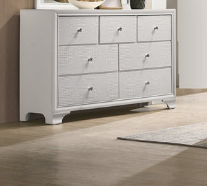 English Elm 1pc Glam Seven-Drawer Dresser with Embossed Crocodile Finish, Felt-Lined Top Drawers & Dovetail Craftsmanship White 62.4 L x 20.4 W x 41.3 H B011P217894