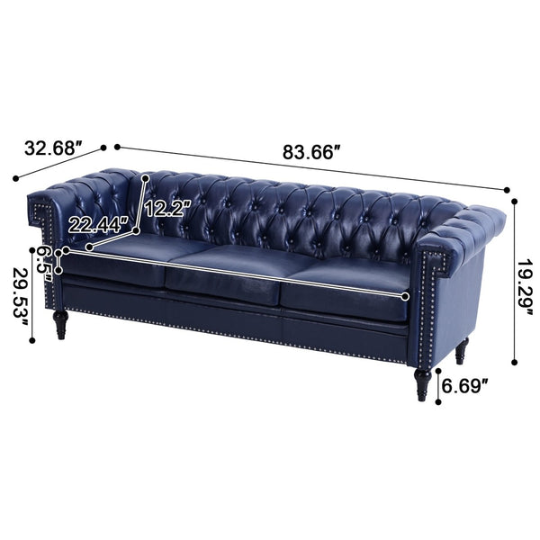 English Elm 83.66 Inch Traditional Pu Leather Sofa with Nail Head Trim and Pocket Spring Seat W680P430883