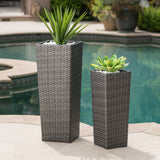 Christopher Knight Home® Set of 2 Rattan Flower Pots in Elegant Grey - Premium Wicker Design for Patio Garden, Large 11.75