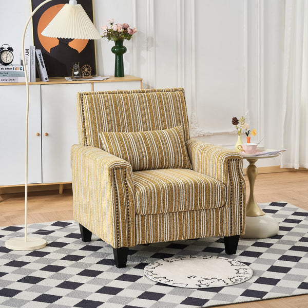 English Elm Modern Striped Upholstered Accent Chair with Arms, Nailhead Trim, Solid Wood Frame and Plush Foam Seating Yellow W3373P363921