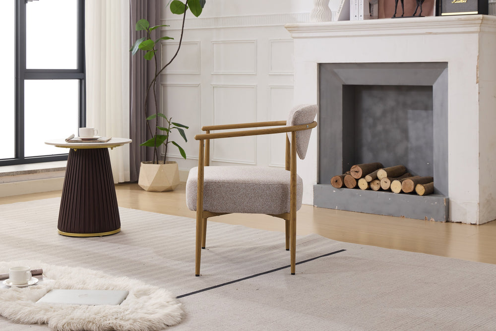 English Elm Beige Woven Fabric Dining Chair with 10cm Foam Seat, Breathable Durable Upholstery, Iron Frame Finish W3149P375463