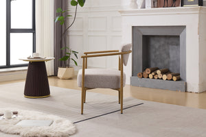 English Elm Beige Woven Fabric Dining Chair with 10cm Foam Seat, Breathable Durable Upholstery, Iron Frame Finish W3149P375463