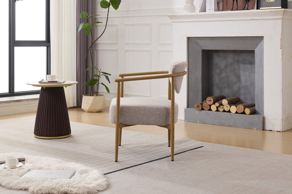 English Elm Beige Woven Fabric Dining Chair with 10cm Foam Seat, Breathable Durable Upholstery, Iron Frame Finish W3149P375463