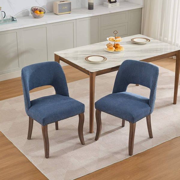 English Elm Wooden Modern Fabric Dining Chairs Set of 2 with Dual-Rebound Cushion & Curved Solid Wood Legs for Stylish Comfort Blue W1143P372914