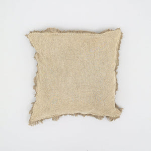 English Elm Stonewashed Linen Throw Pillow - Artisan Handworked Edges & Fringe, 22" X 22" - Boho Chic Accent B346P321243-GIGA