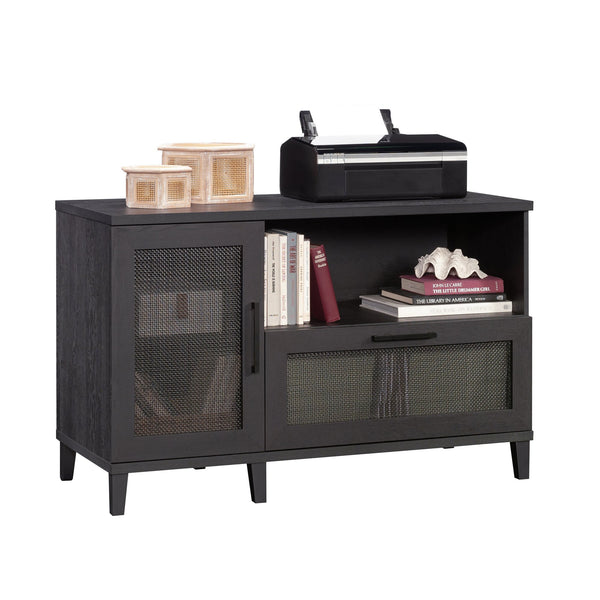 English Elm File Credenza Black Finish – Sleek Engineered Wood Storage with Adjustable Shelf, Smooth-Glide Drawers, Durable Design (53.36"L x 23.44"W) B356P402621