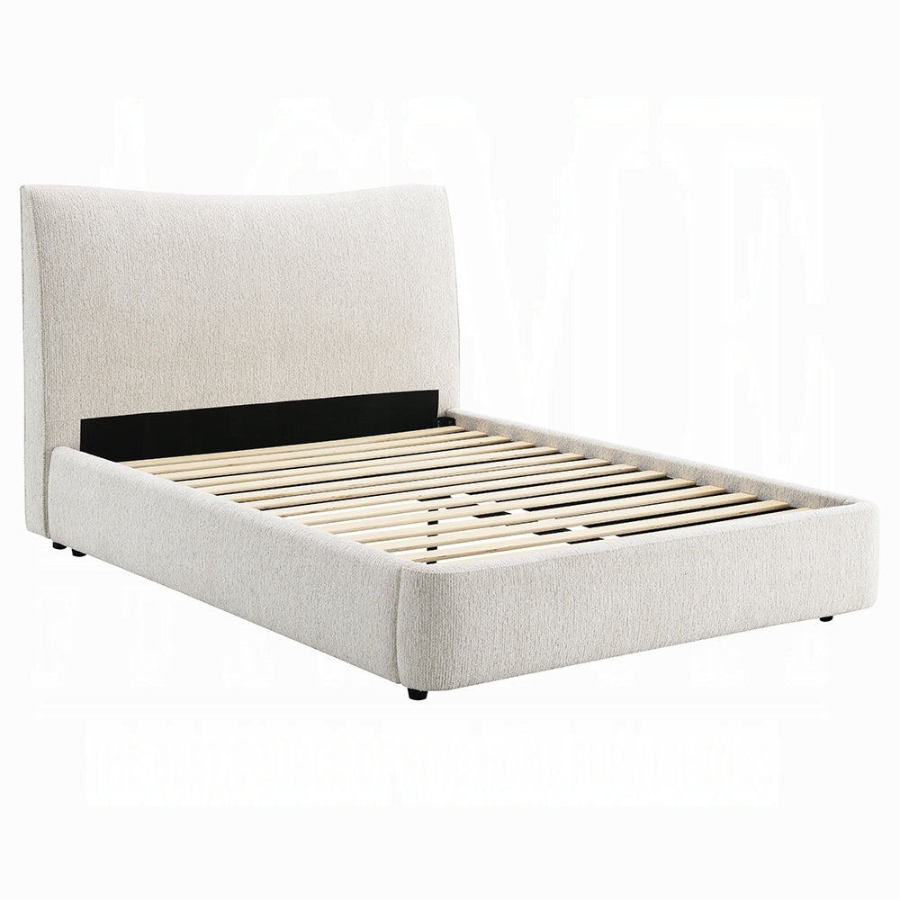 English Elm 1pc Queen Platform Bed with Chenille Upholstery, Solid Rubberwood Frame, Padded Headboard, No Box Spring Required Beige 67 L x 7 W x 47 H B2741S00740
