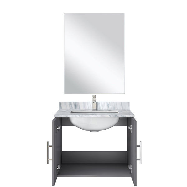 English Elm Dark Grey Single Bath Vanity Set With Carrara Marble Top, Mirror & Faucet - Compact Elegance! B2731S01295