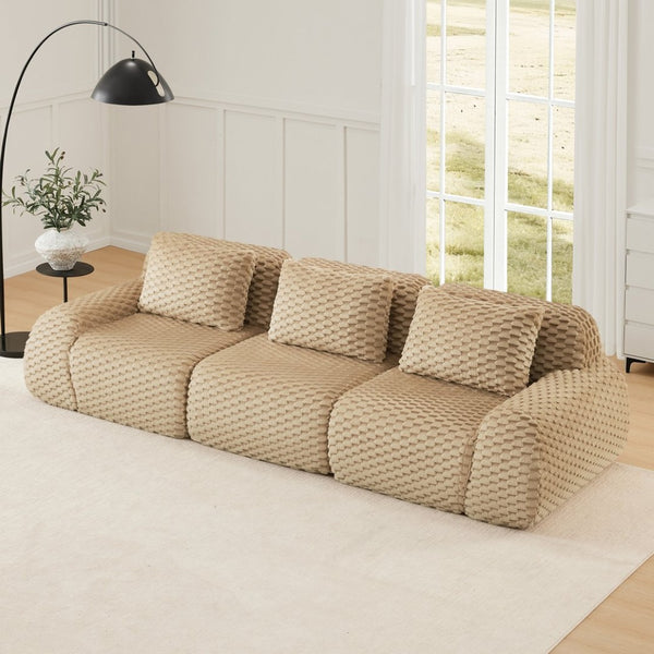 English Elm 114" Modular Cloud Sectional Sofa Flannelette Upholstery Deep Seat Living Room Couch Light Camel W714S01511