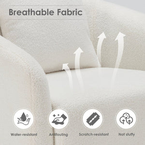 English Elm Swivel Barrel Armchair in Teddy Fabric with Lumbar Pillow and Solid Wood Legs White T3623P430697