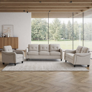 English Elm 3 Piece Living Room Sofa Set – Modern 3-Seater, 2-Seater Loveseat & Accent Armchair For Comfort W680S00083