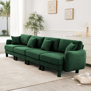 English Elm Boucle 4-Seater Sofa With Sculptural Shell Armrests & Soft Boucle Fabric In Elegant Green Color W3041S00311