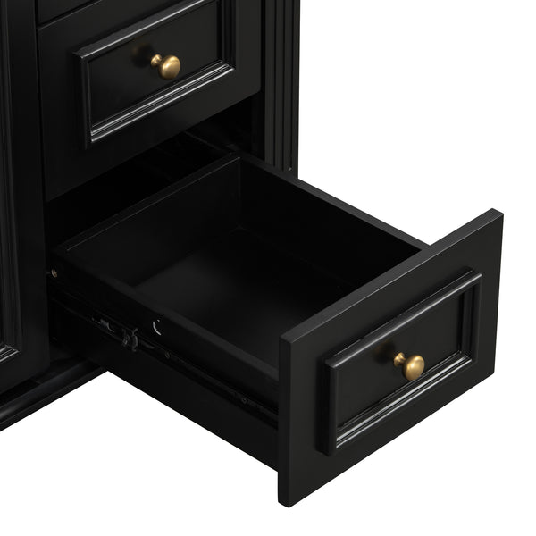 English Elm 36" Modern Bathroom Vanity with Ceramic Sink, Gold Handles, Flip-Out Drawer & Soft-Close Doors Black N725P283623B