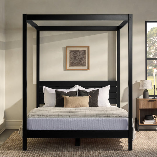Isla Queen Canopy Bed Frame - Modern Minimalist Boho Design with Durable Solid Wood Construction