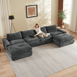 English Elm Modern Chenille Modular Sectional Sofa with Built-in Foot Pedals for Relaxed Living Dark Gray W3396S00075
