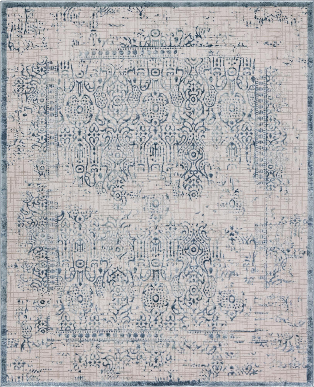 Unique Loom Aberdeen Stanhope Machine Made Border Rug Blue, Gray/Ivory 8' 0" x 10' 0"