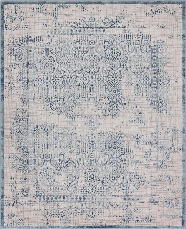 Unique Loom Aberdeen Stanhope Machine Made Border Rug Blue, Gray/Ivory 8' 0" x 10' 0"