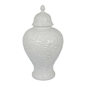 English Elm Deni White Ceramic Temple Jar with Embossed Texture and Removable Lid for Console Tables B056P416855
