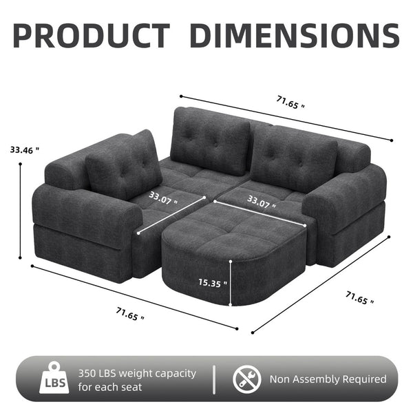 English Elm Modular Sectional Sofa with Chaise Full Foam Build Woven Fabric for Living Room Dark Grey W2379S00007