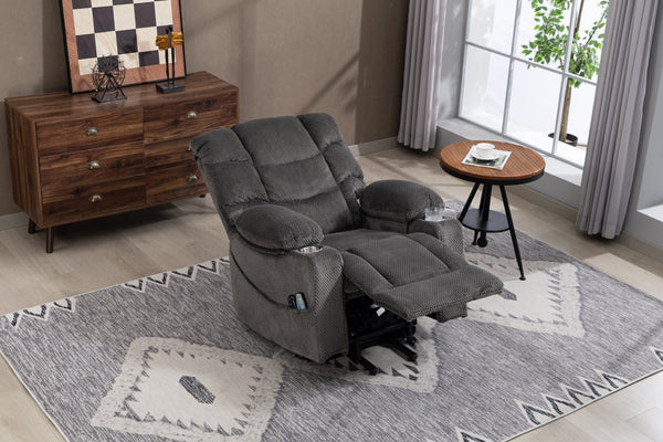 English Elm Ultra Wide Velvet Swivel Lounge Chair with Massage Heating and Powered Lift Assist Grey W547P425986