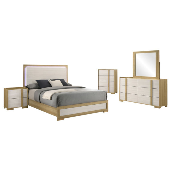 English Elm Lincoln Eastern King Bedroom Set with Led Headboard Two-tone Wood and White Panels B062S01565
