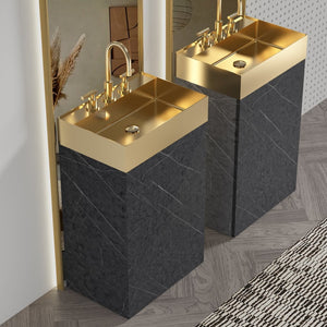 English Elm Roca 20" Black Marble Bathroom Vanity With Brushed Gold Stainless Steel Sink & Ample Storage Space W1865S00096-GIGA