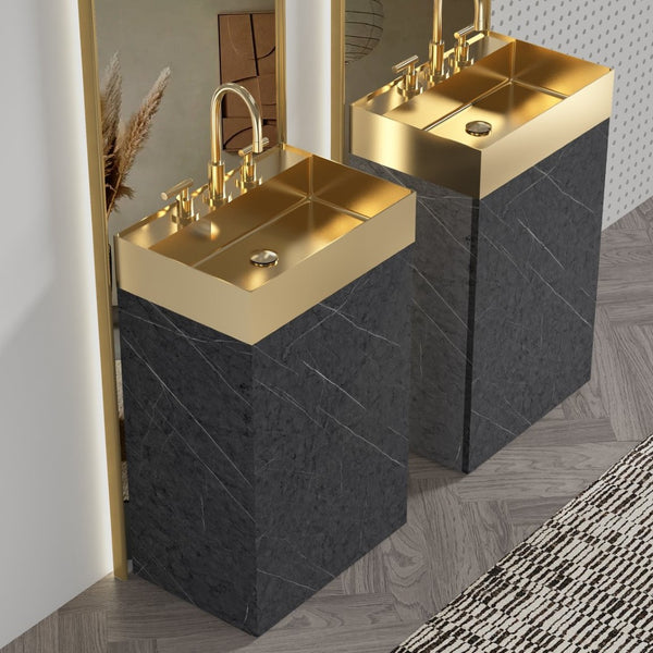 English Elm Roca 20" Black Marble Bathroom Vanity With Brushed Gold Stainless Steel Sink & Ample Storage Space W1865S00096-GIGA